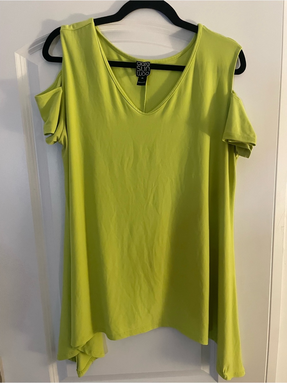 Clara Sun Woo Neon Lime Cold-Shoulder V-Neck Tunic